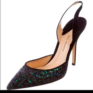 NEW Paul Andrew Passion Sparkle Glitter Suede Slingback Pump Heels